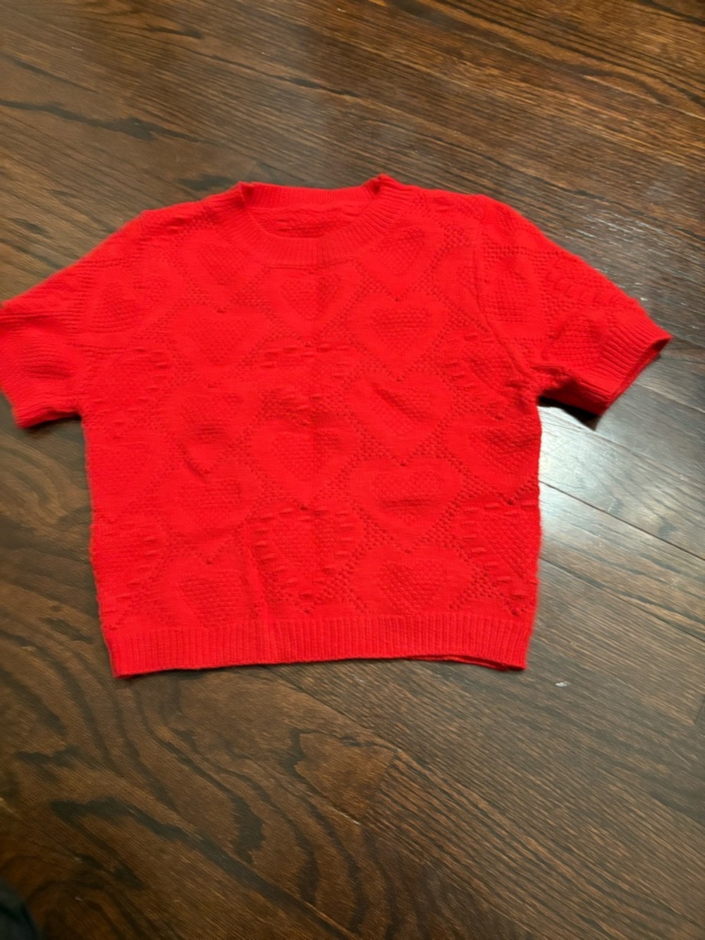 Cider Red Short-Sleeve Heart Knit Crewneck Sweater